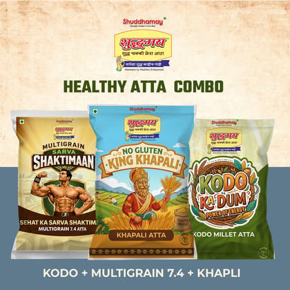 Healthy Atta Combo-Khapli Wheat 500gms+Kodo Millet 200gms+ Multigrain 7.4 200gms | Perfect Health Combo 