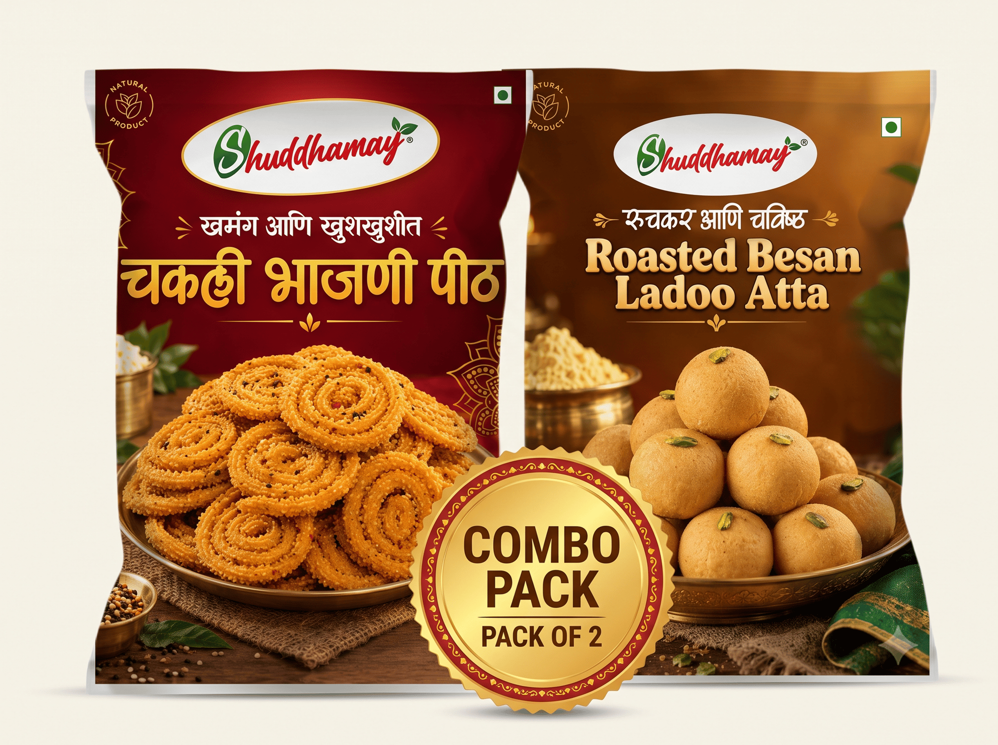 Trial Pack Festive Combo -400gms | Chakli Bhajani Atta + Roasted Ladoo Atta | Delicious,Tasty, Crispy| Enjoy festive ocassion with family & Friends